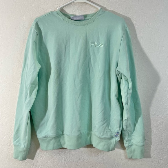 Fila Crewneck Long Sleeve Pullover Sweatshirt Women Size Medium Green Pockets - Picture 1 of 11